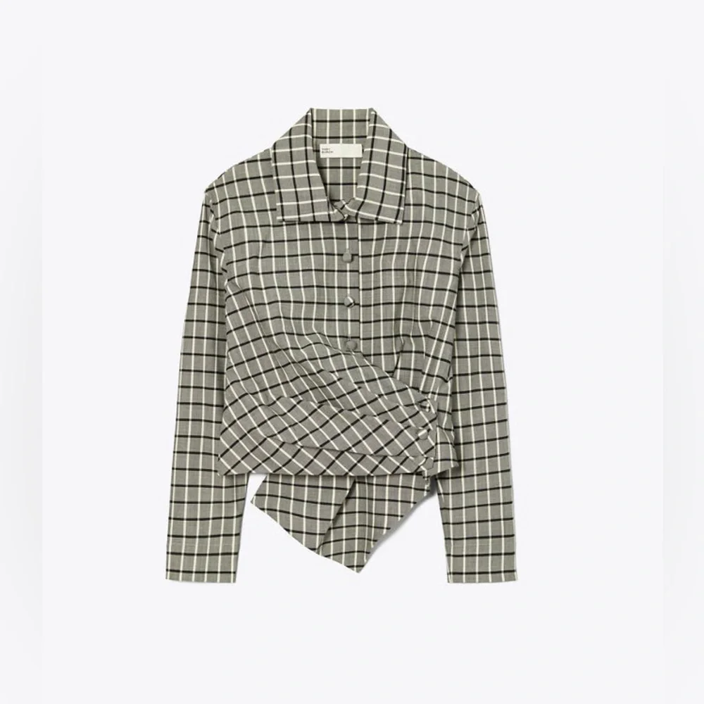 NWT $698 Tory Burch Plaid Asymmetric Wrap Shirt Blouse